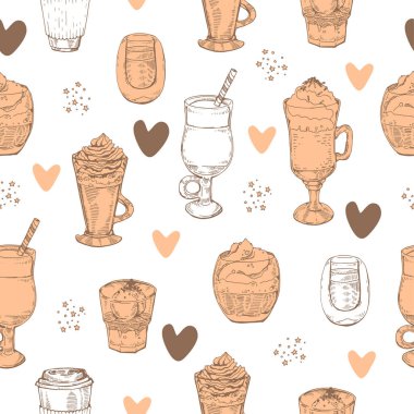 Kusursuz kahve içecekleri ve tatlılar. Vektör illüstrasyonu.