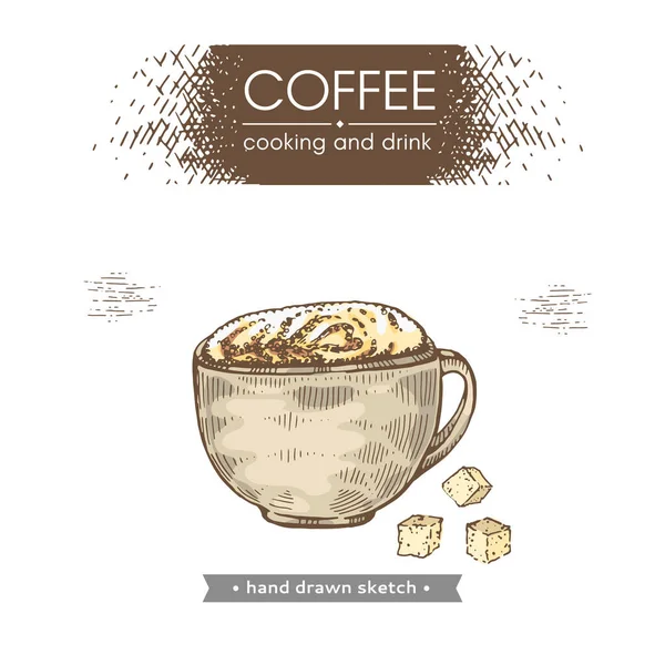 Kézzel Rajzolt Vázlat Kávé Ital Cukorral Vektor Illusztráció — Stock Vector