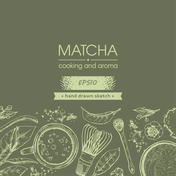 Dibujo Detallado Dibujado Mano Matcha Cocina Aroma Ilustración Vectorial — Archivo Imágenes Vectoriales