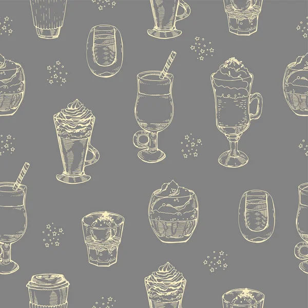 Motif Sans Couture Desserts Boissons Café Illustration Vectorielle — Image vectorielle