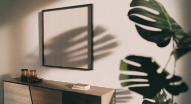 Basit geçmişe dönük bir çerçeve. Güneşin yükselen güçlü gölgeleri. 3 boyutlu görüntüleme. 3B illüstrasyon.