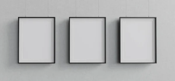 Tres Carteles Maqueta Blanco Colgando Pared Hormigón Representación Imagen — Foto de Stock