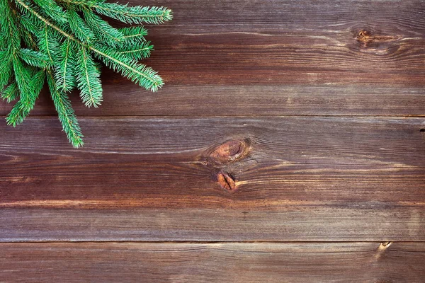 Gałęzie Jodłowe Drewnianych Deskach Rustykalnych Świąteczne Tło Widok Pod Wysokim — Zdjęcie stockowe