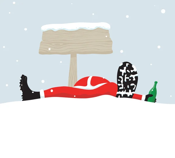 Weihnachtsmann entspannt sich unter Schild — Stockvektor