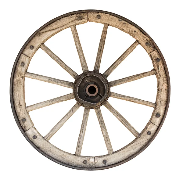 Wooden wheel isolated on white with clipping path included — Stock Photo, Image