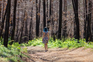 Yalnız mavi saçlı güzel kız