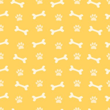 Bright cute seamless pattern. Bones and dog tracks. Endless vector background.