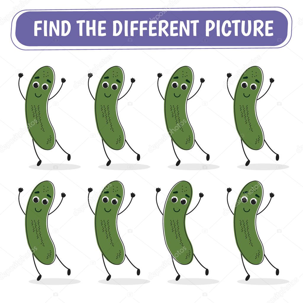 Game for kids. Find a different cucumber among the same ones. Vector illustration