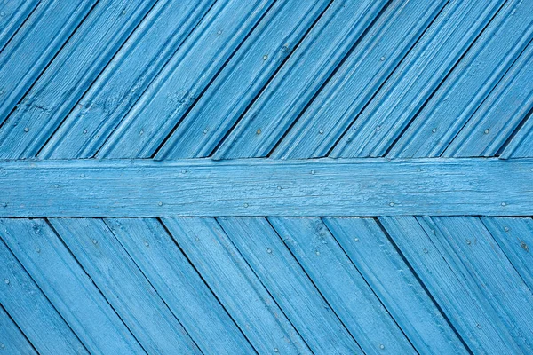 Деревянный Синий Фон Старой Синей Краской Досками Диагонали Центра — стоковое фото