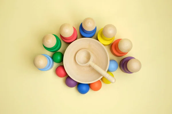 Children Educational Wooden New Toy Learning Colors Sorter Game Consisting — Stock Photo, Image