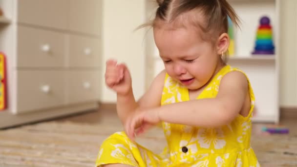 Little Girl Crying Hysterically Folding Her Hands Busily Front Her — Stock Video