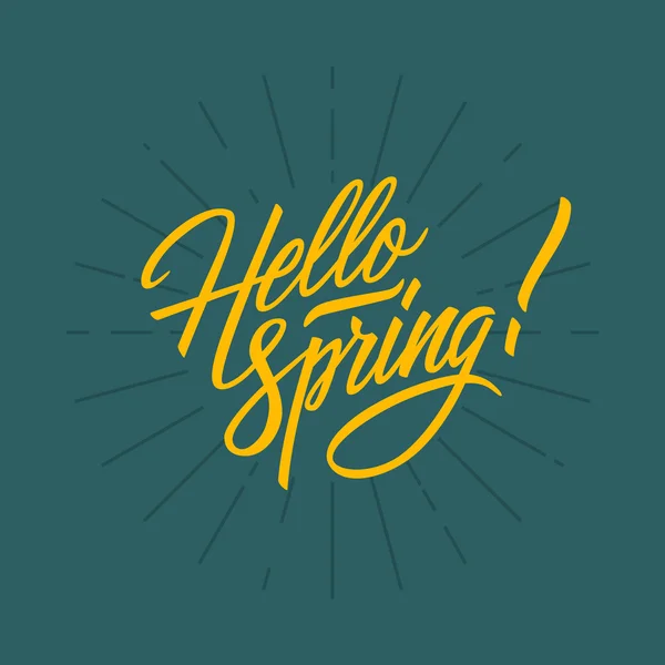 こんにちは春!レタリングの手します。ポスター、カードまたはバナーの文字要素をデザインします。. — ストックベクタ