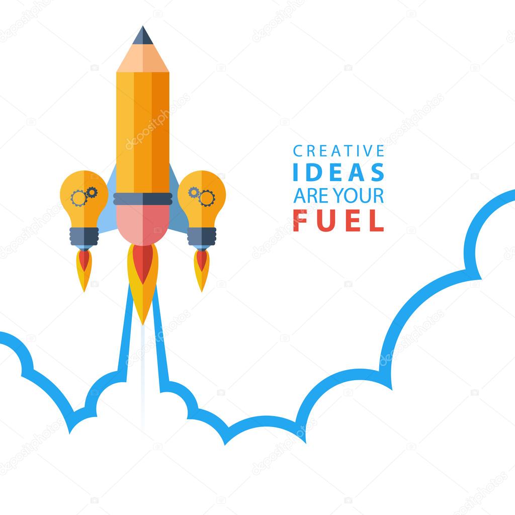 Creative ideas are your fuel. Flat design vector illustration concept for creativity, big idea, creative work, starting new project.