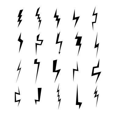 Yıldırım siluet. Yıldırım cıvata simgesi. Mavi şimşek siluetleri kümesi. Yıldırım çarpması. 