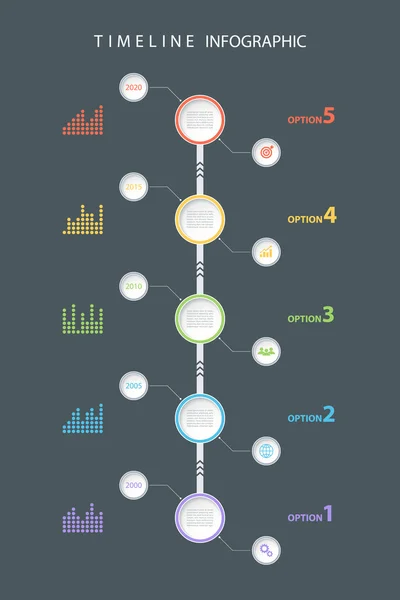 Timeline infographic design template with diagrams and icons. Vector illustration. — Stock Vector