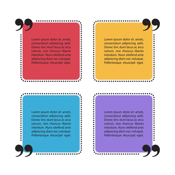 Set of color square dotted quote text bubbles. Quotation mark speech bubbles. Set of quote sign icons. Quote blank template. Quote bubble. Empty template. Quote form.