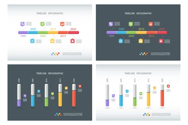 Zaman çizelgesi Infographic tasarım şablonları kümesi. İzometrik şablonu. 3B sütun grafiği. Kutusunu Tasarım Infographic. Vektör çizim. — Stok Vektör