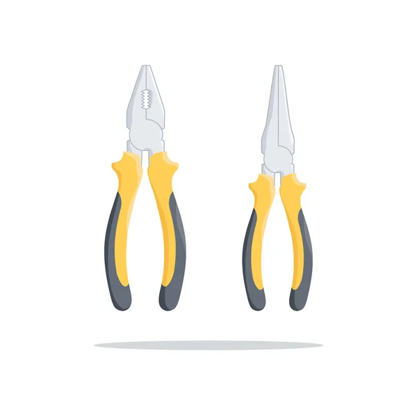 노란 핸들와 펜 치입니다. 집게입니다. 손 도구입니다. 작업자 장비입니다. 복구 도구. — 스톡 벡터