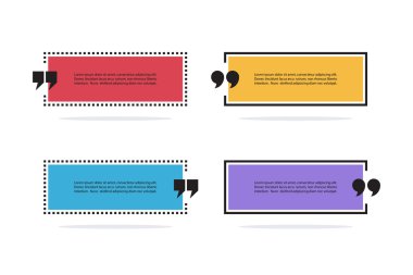 Renkli kare alıntı metin kabarcıklar kümesi. Tırnak işareti konuşma balonları. Alıntı işareti simgeler kümesi. Boş şablon alıntı. Kabarcık alıntı. Boş şablon.