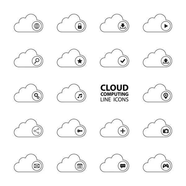 Cloud computing linje ikoner set. Cloud computing-teknik. Molntjänster. — Stock vektor