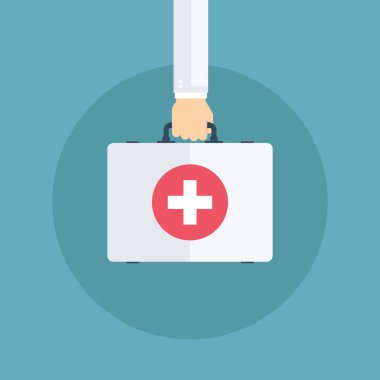 Doktor el ve ilk yardım kiti. İlk yardım çantası. Sağlık ve tanılama. 