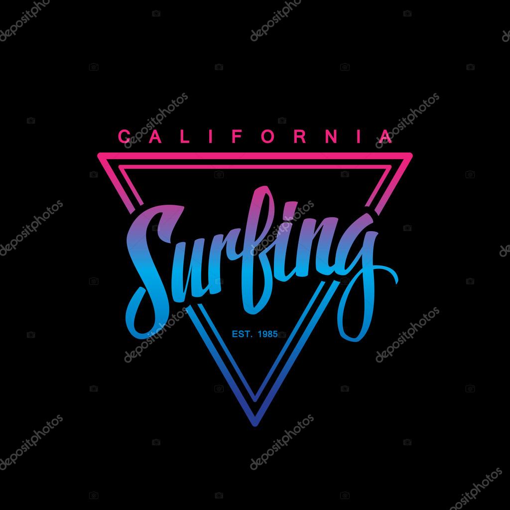 Surfing logo. Surfing calligraphy. Handwritten word. Surf typography, t-shirt graphics. Vector illustration.