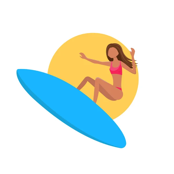 Surfista menina montando uma prancha . — Vetor de Stock
