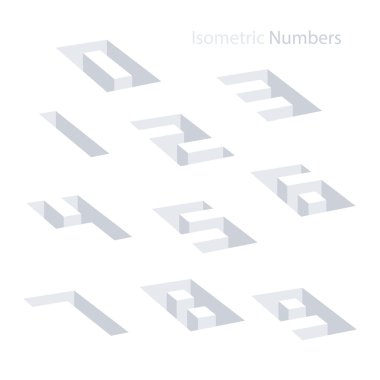 Collection of the isometric numbers. Effect Hole. Three-Dimensional elements.  clipart