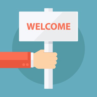 Erkek el tutan hoş geldin tabelası. 