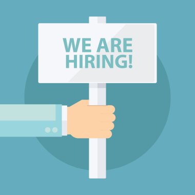 Erkek el tutan Biz Işe! Tabela. 