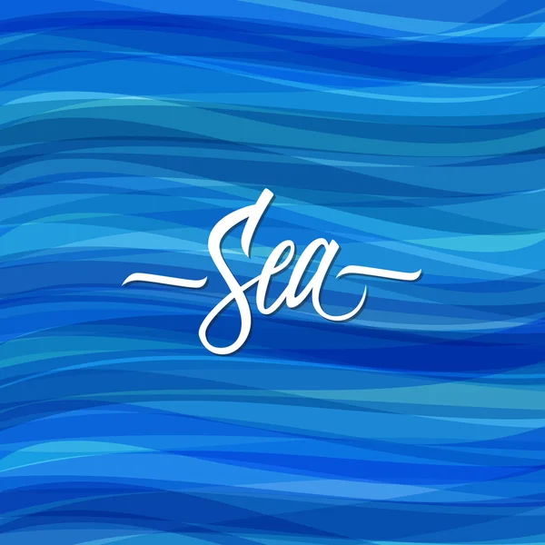 Inscripción marina. Letras dibujadas a mano. Tarjeta con caligrafía. Patrón de mar con olas azules . — Vector de stock