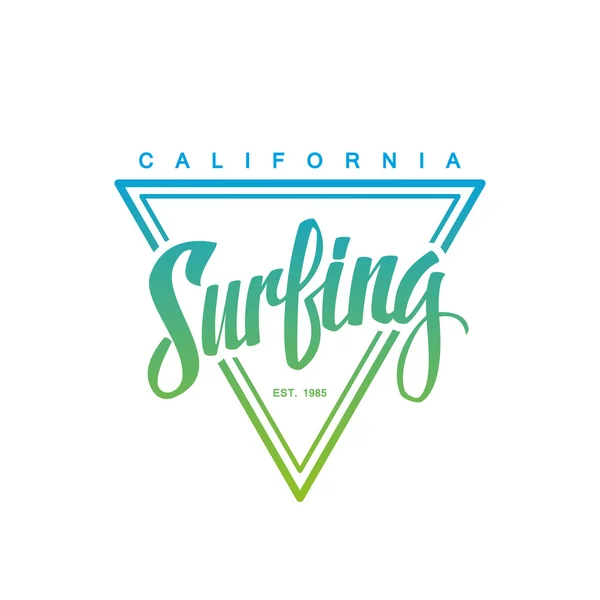 Logo surf. Calligrafia surf. Parola scritta a mano. Tipografia surf, grafica t-shirt . — Vettoriale Stock