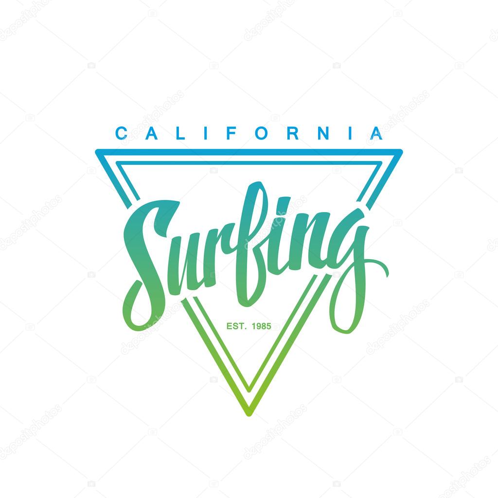 Surfing logo. Surfing calligraphy. Handwritten word. Surf typography, t-shirt graphics. Vector illustration.