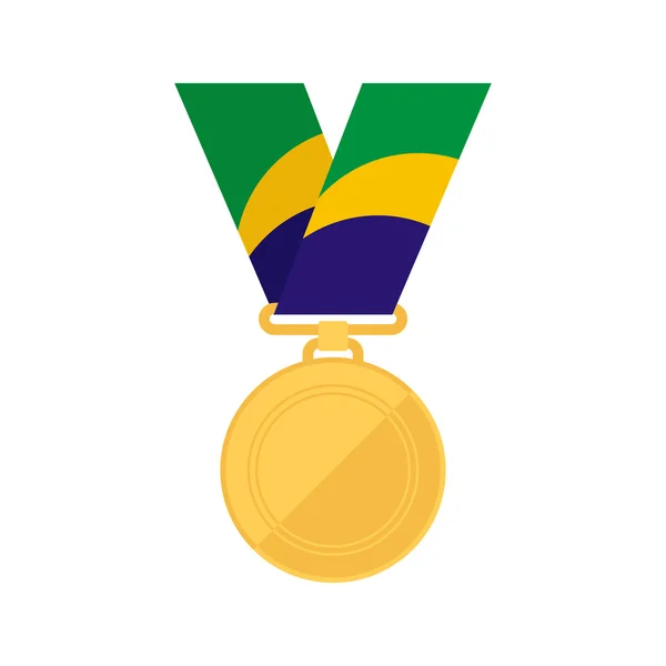 Gouden medaille. Winnaar beloning. Brazilië vlag kleuren. — Stockvector