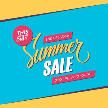 Yaz Satılık. Bu hafta sonu özel afiş teklif, Kapalı % 50 indirim. Sezon sonu. 