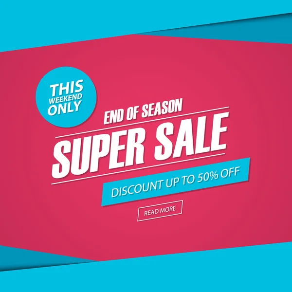 Super Sale. Solo este fin de semana banner oferta especial, descuento 50% off. Fin de temporada . Ilustración de stock