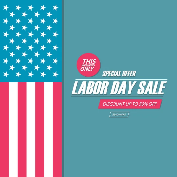 Saldi per il Labor Day. Questo banner offerta speciale fine settimana, sconto fino al 50% . Illustrazione Stock