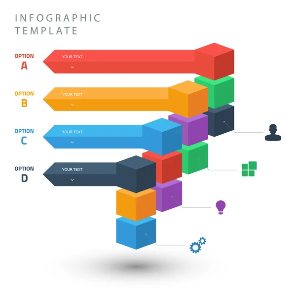 Kleur kubussen info grafische sjabloon voor presentatie op witte achtergrond. — Stockvector