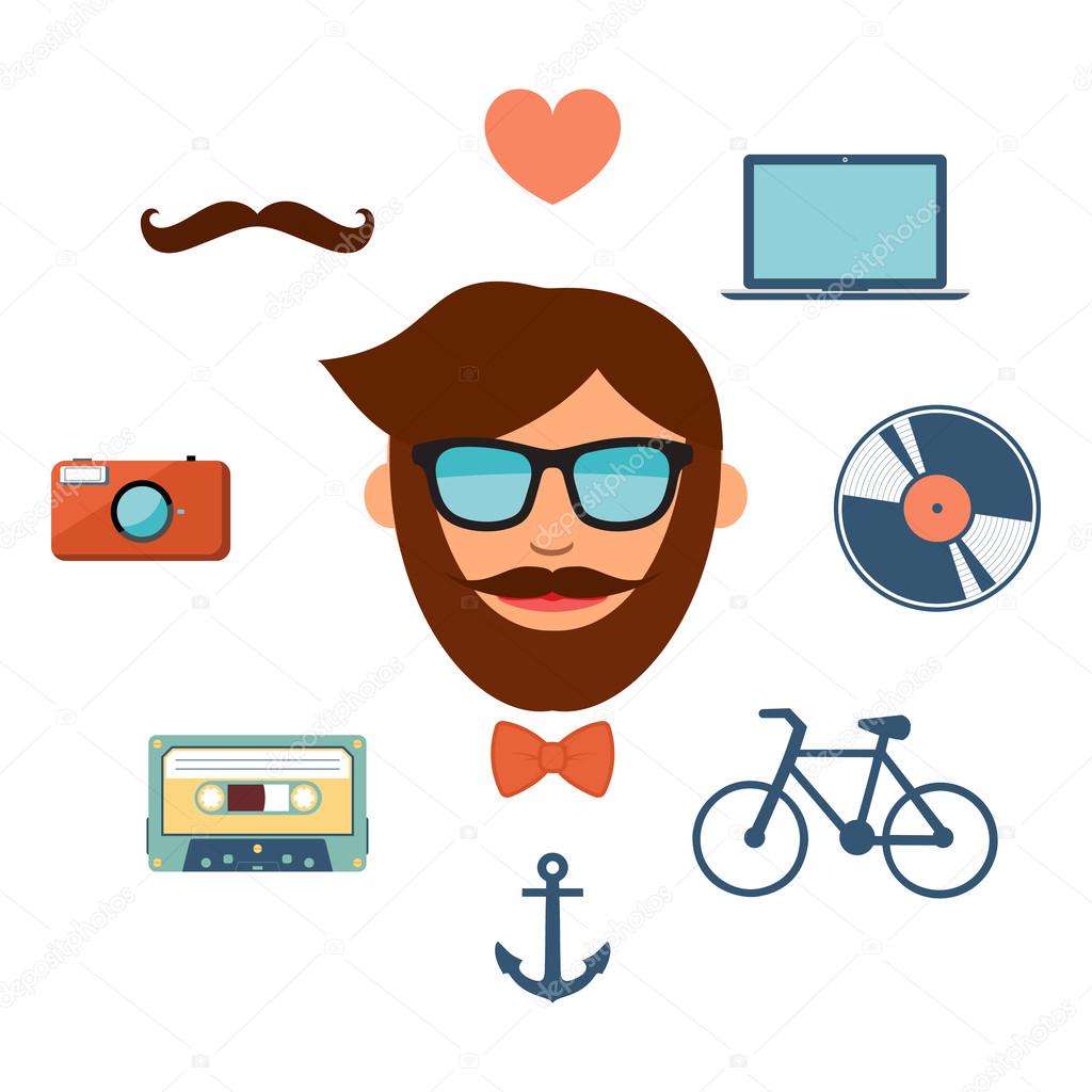 Hipster style icons set on white background.