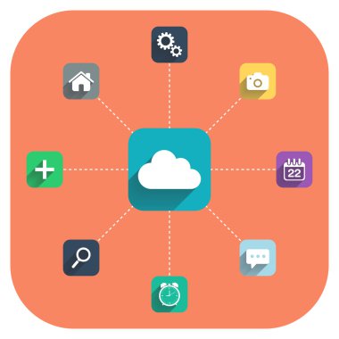 vektör çizim üzerinde kırmızı bir arka plan ayarlamak simgeleri ile bulut.