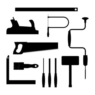 Carpenter tools. Black silhouette vector illustration. clipart