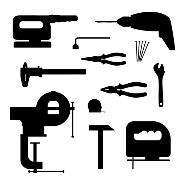 Power tools. Black silhouette vector illustration. — Stock Vector
