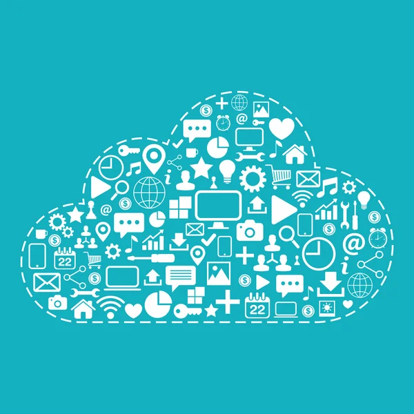 Cloud Computing. weiße Symbole auf blauem Hintergrund Vektor Illustration eingestellt. — Stockvektor