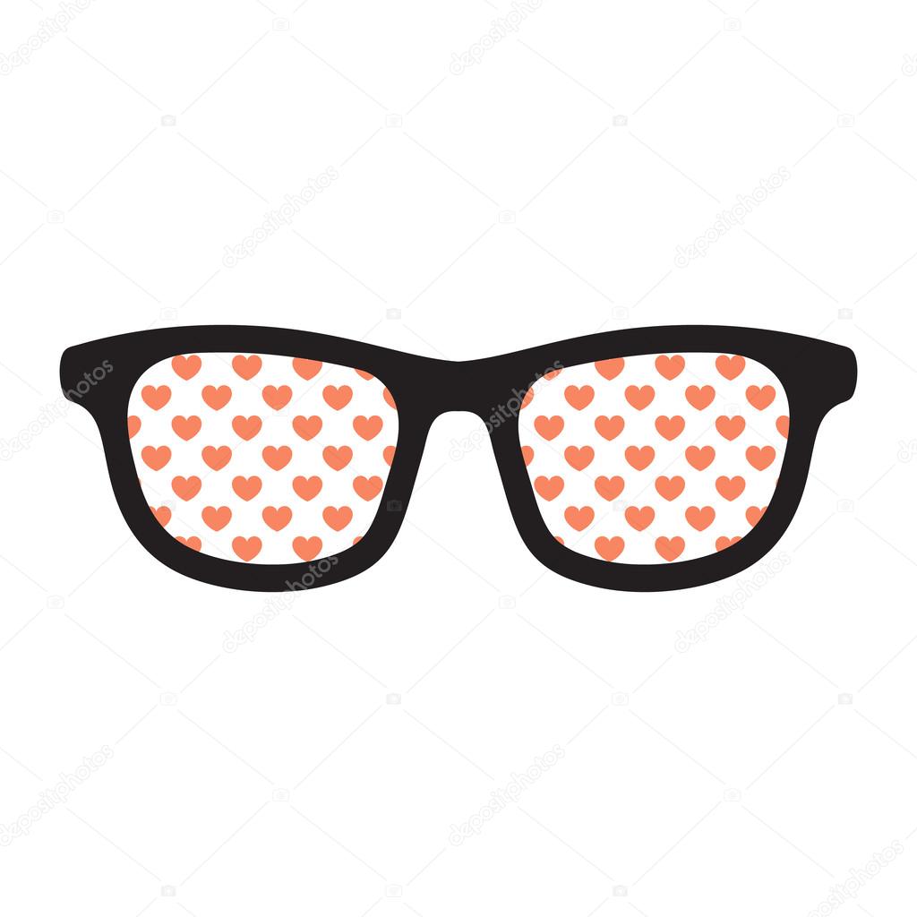 Glasses with red hearts on white background vector illustration.