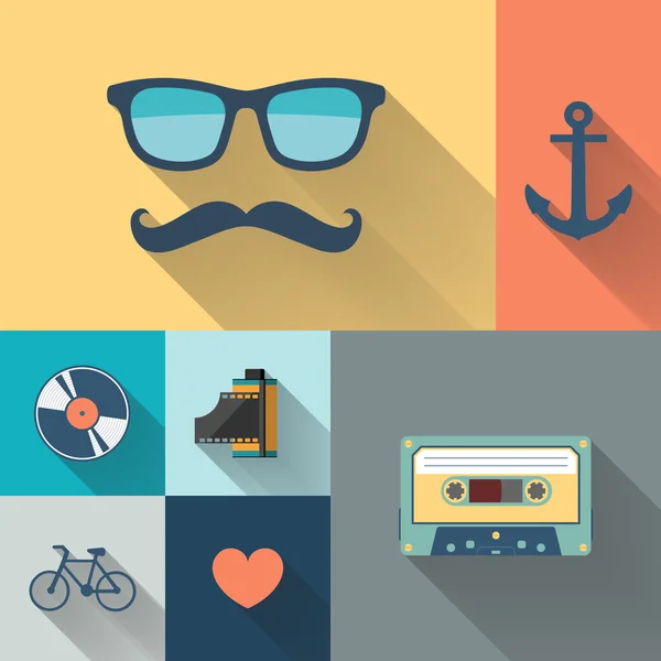 Hipster estilo objetos plana vector ilustración . — Vector de stock