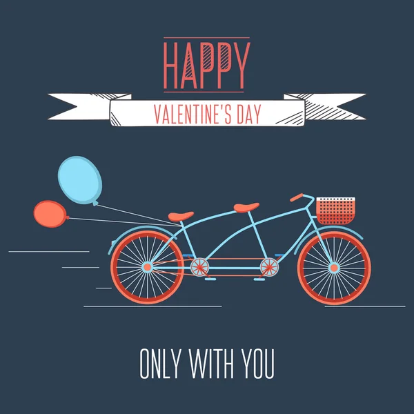 Valentinstag Illustration mit Fahrrad- und Typografie-Gestaltungselementen. — Stockvektor