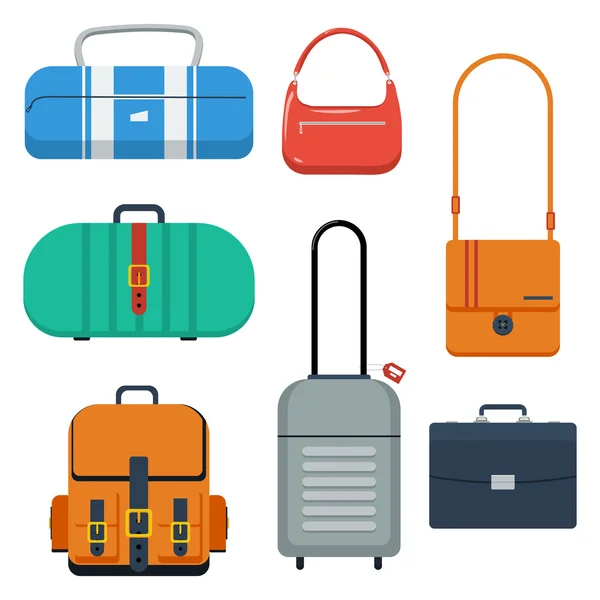 Flache Vektordarstellung für Taschen, Koffer und Rucksäcke. — Stockvektor