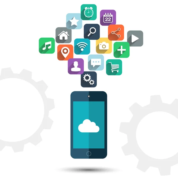 Cloud computing en slimme telefoon apps. — Stockvector