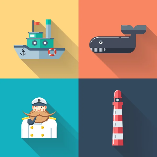 Ilustración del tema del mar en estilo moderno de diseño plano . — Vector de stock