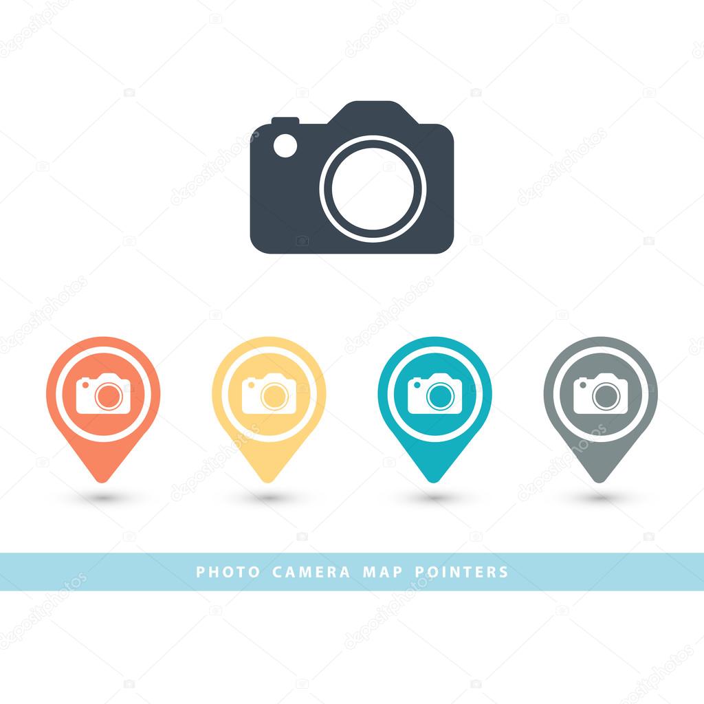 Map pointer with a photo camera icon.